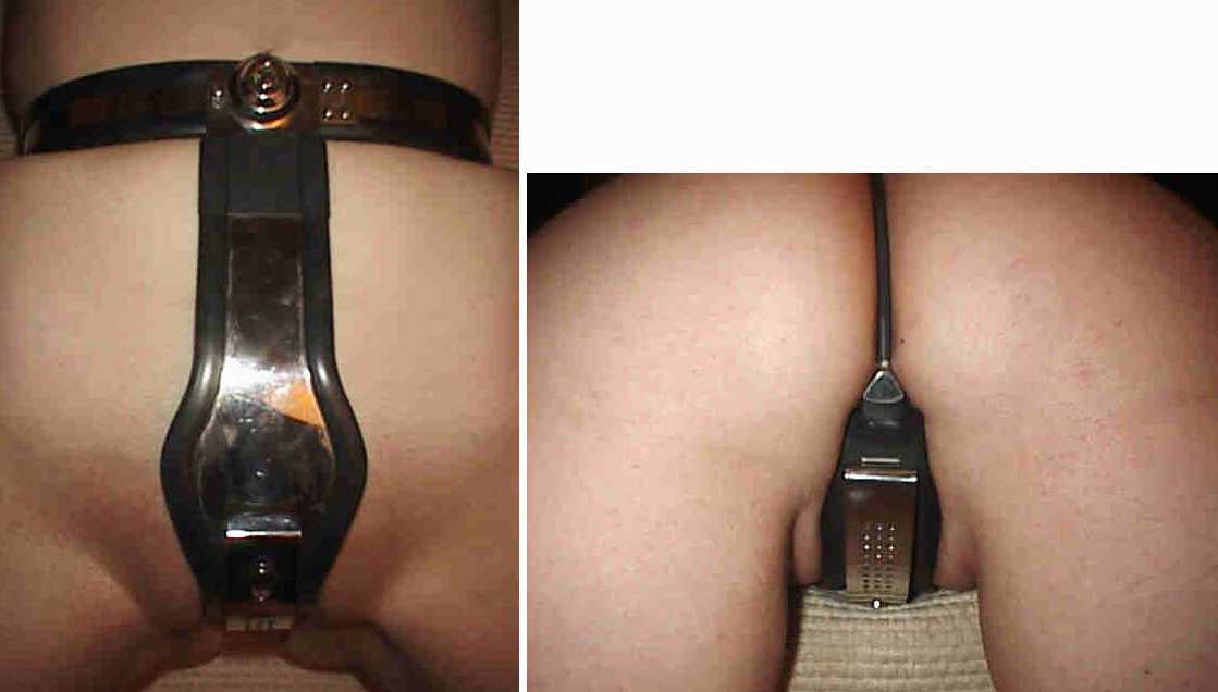 Nude female chastity belt bondage